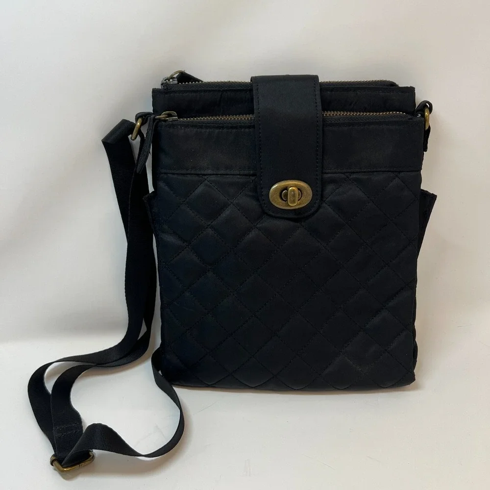 EDDIE BAUER Black Crossbody Bag Nylon Quilted Turn‎ Lock Handbag Purse